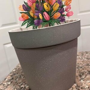 Gray Terracotta Flower Pot with Colorful Paper Tulips